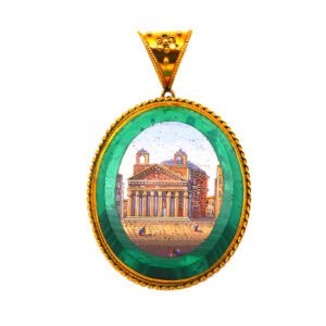 Glass Micro Mosaic Gold Pendent, Roman Ruins. Rome, 19th c