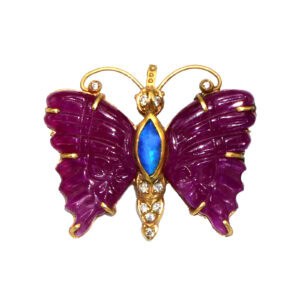 Vintage European Butterfly Brooch, Gold, Rubies, Opal and Diamonds - Early 900s