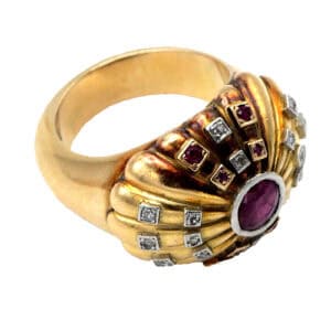 Old European 18-carat Gold Ring with Rubies and Diamonds