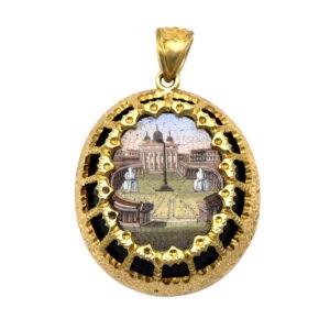 Antique Micro Mosaic Pendant, Gold 18-carat Mount, Roma, Mid of the 19th century