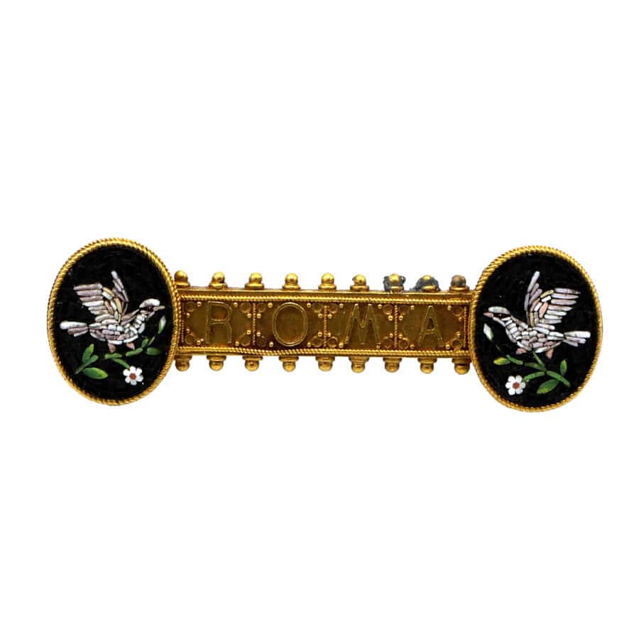 Antique Micromosaic Brooch late 19th c., Set in 18-carat. Rome