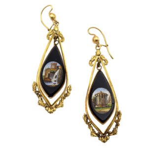 Antique Micro Mosaic Earrings, 18-carat Gold, Roma 19th century
