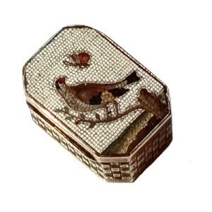 Antique Silver Gold Plated Pillbox with Micromosaic
