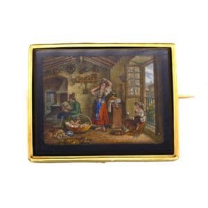 A Gioacchino Barbieri Micromosaic Mount in a18k gold Brooch