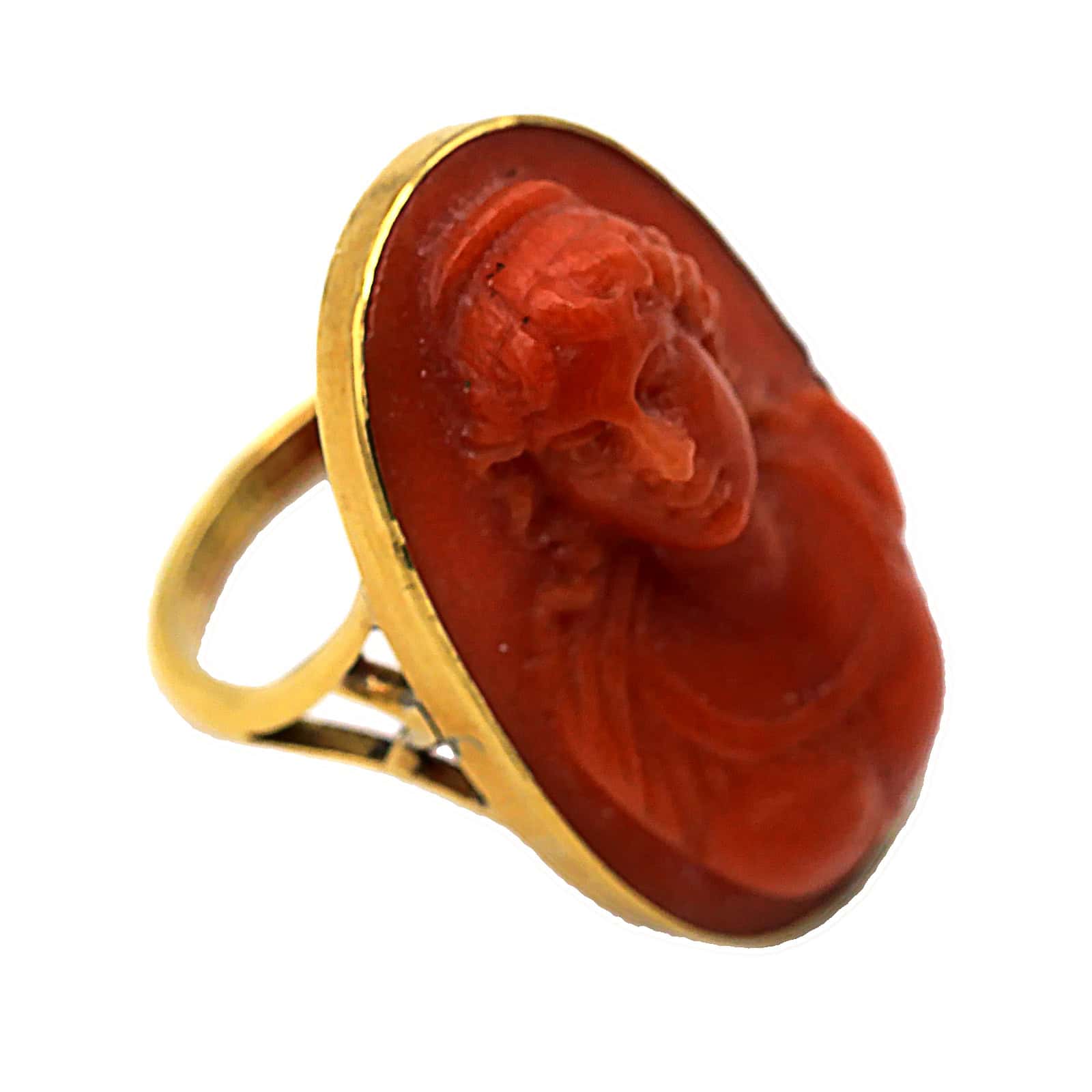 Antique Mediterranean Coral Ring, 18 k Gold, Napoli, Mid of the 19th century
