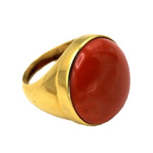 Large  18-carat Gold and Antique Coral Cabochon, Italy, Napoli