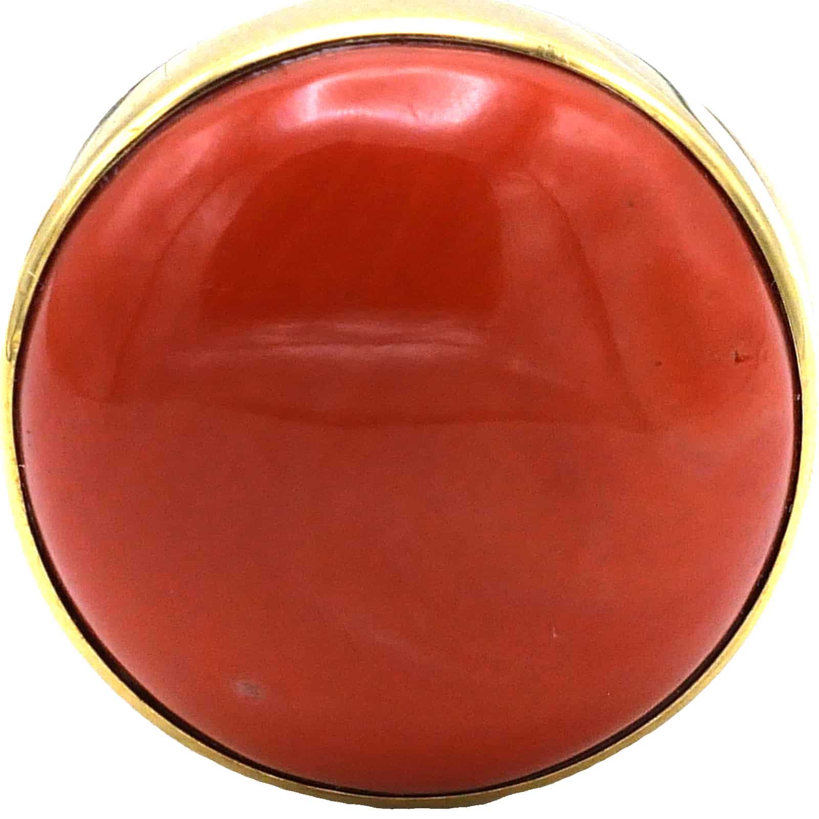 Large 18-carat Gold and Antique Coral Cabochon, Italy, Napoli - Image 8