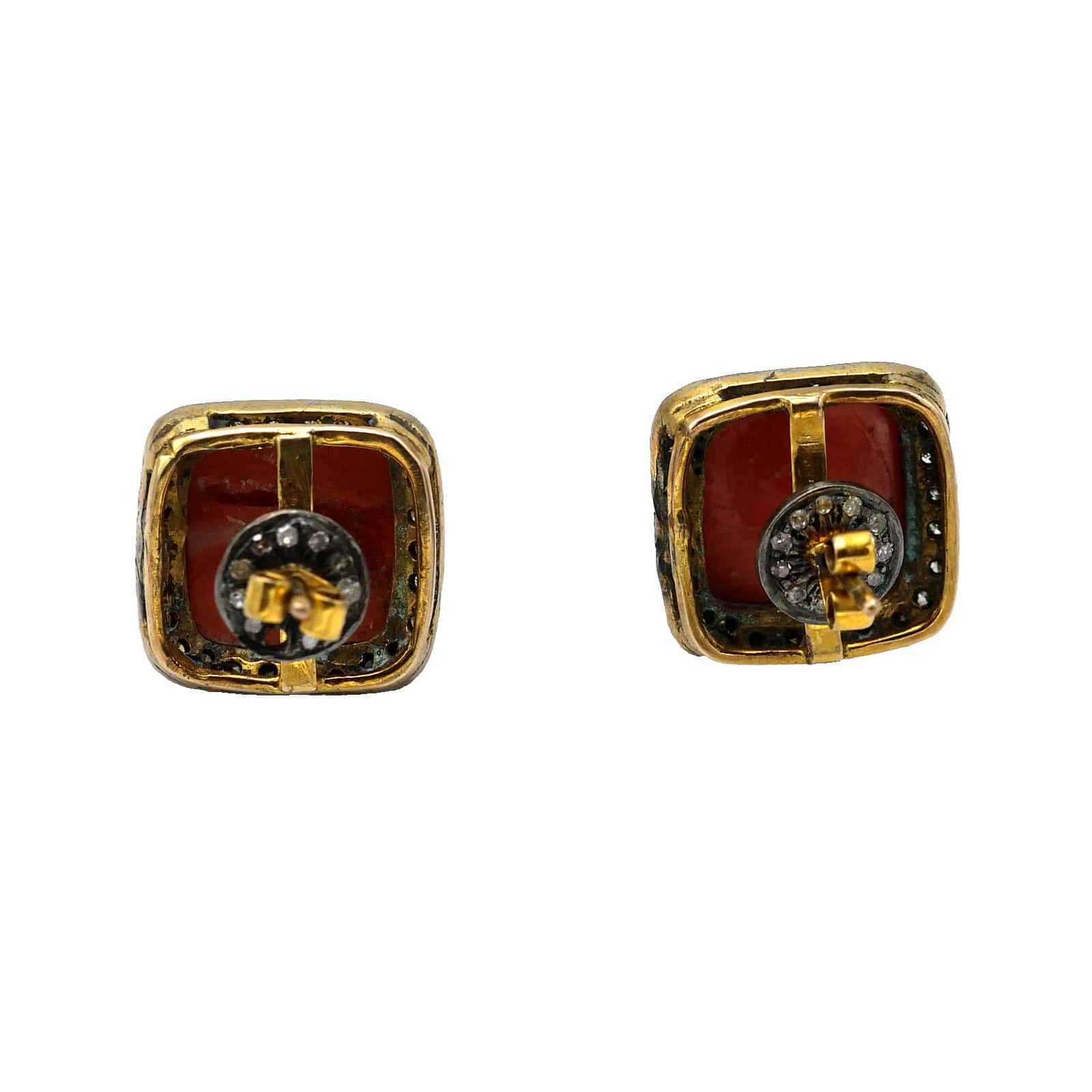 Modern Pair of Earrings , Gold,Diamonds silver and Coral, India - Image 3