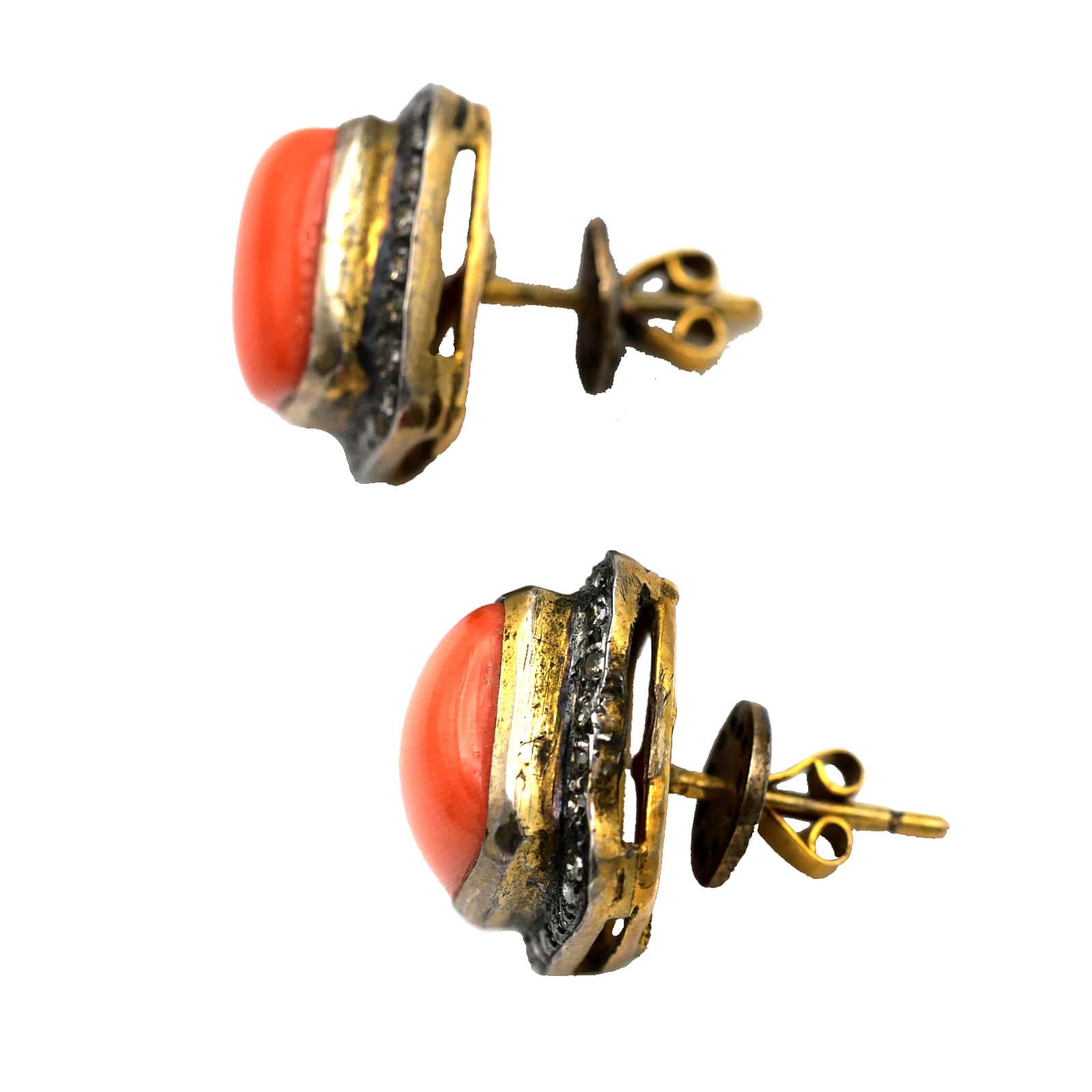Modern Pair of Earrings , Gold,Diamonds silver and Coral, India - Image 4